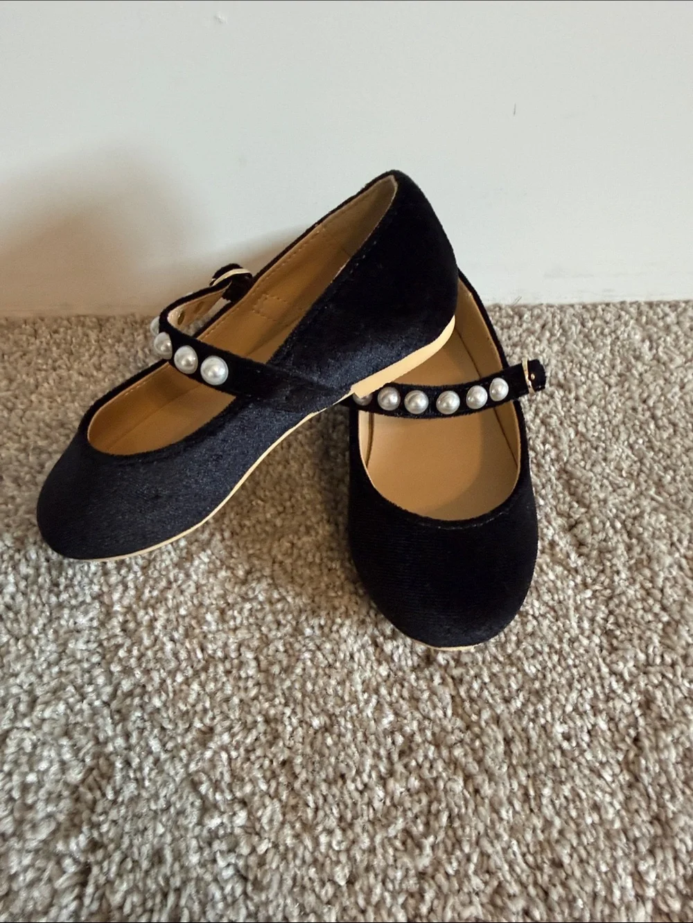 Janie and Jack Black Mary Jane Flats with Pearl Strap